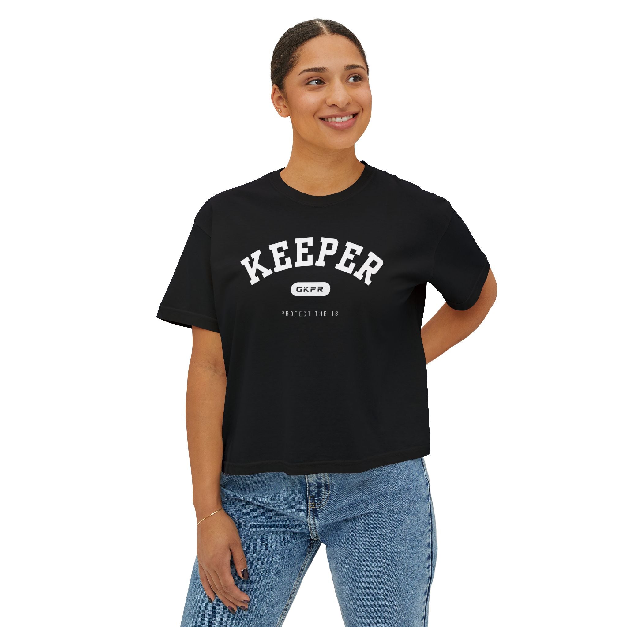GKPR Keeper Varsity Boxy Cropped Tee, Black