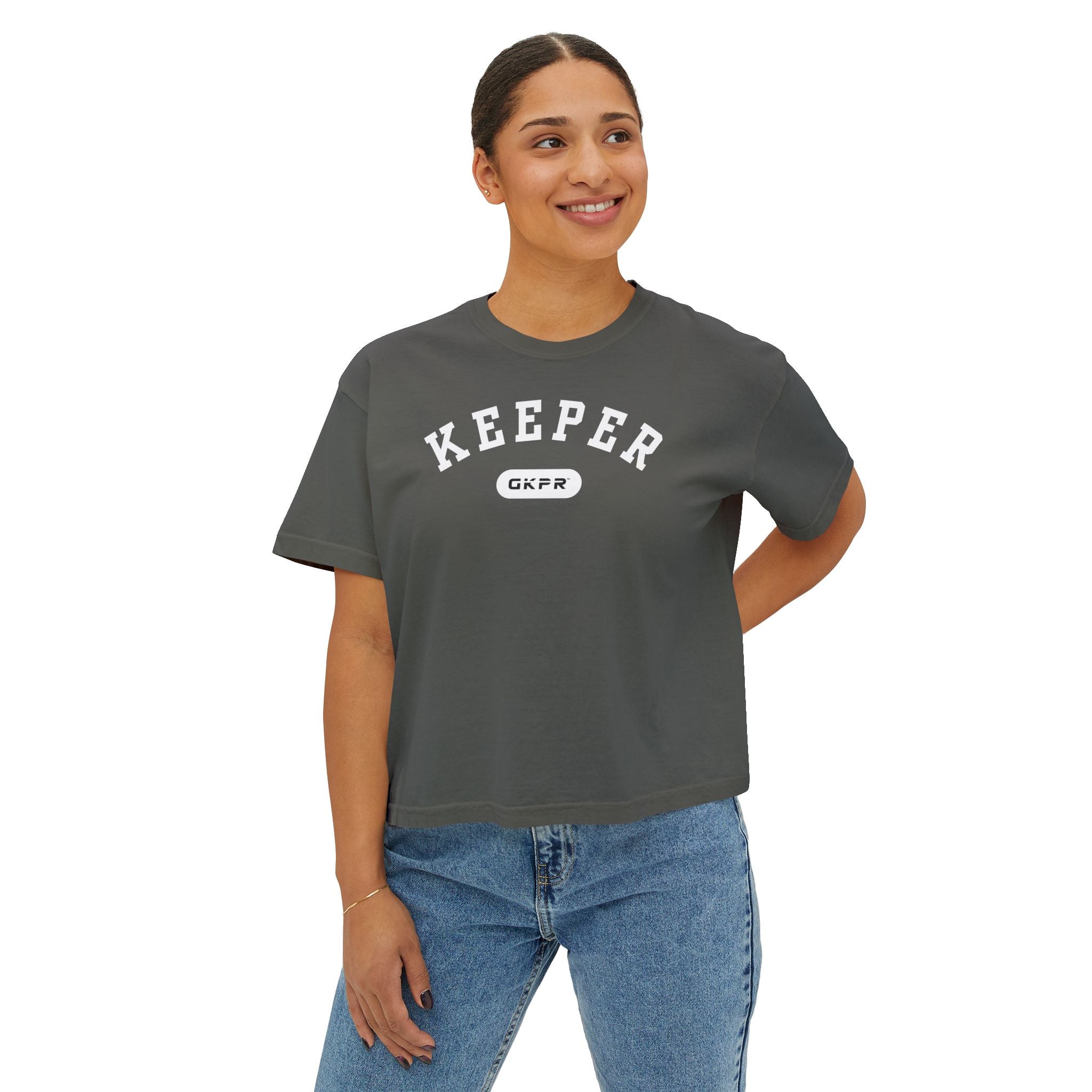 GKPR Keeper Varsity Boxy Cropped Tee, Pepper