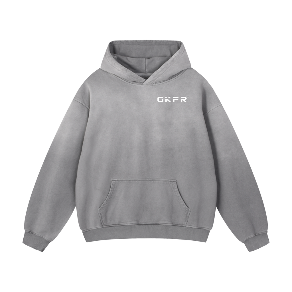GKPR Heavyweight Sunfade Oversized Hoodie, Small Logo, Gray