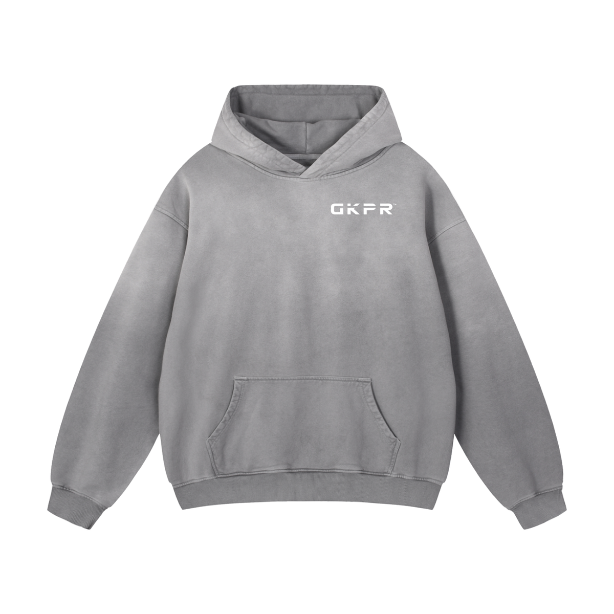 GKPR Heavyweight Sunfade Oversized Hoodie, Small Logo, Gray