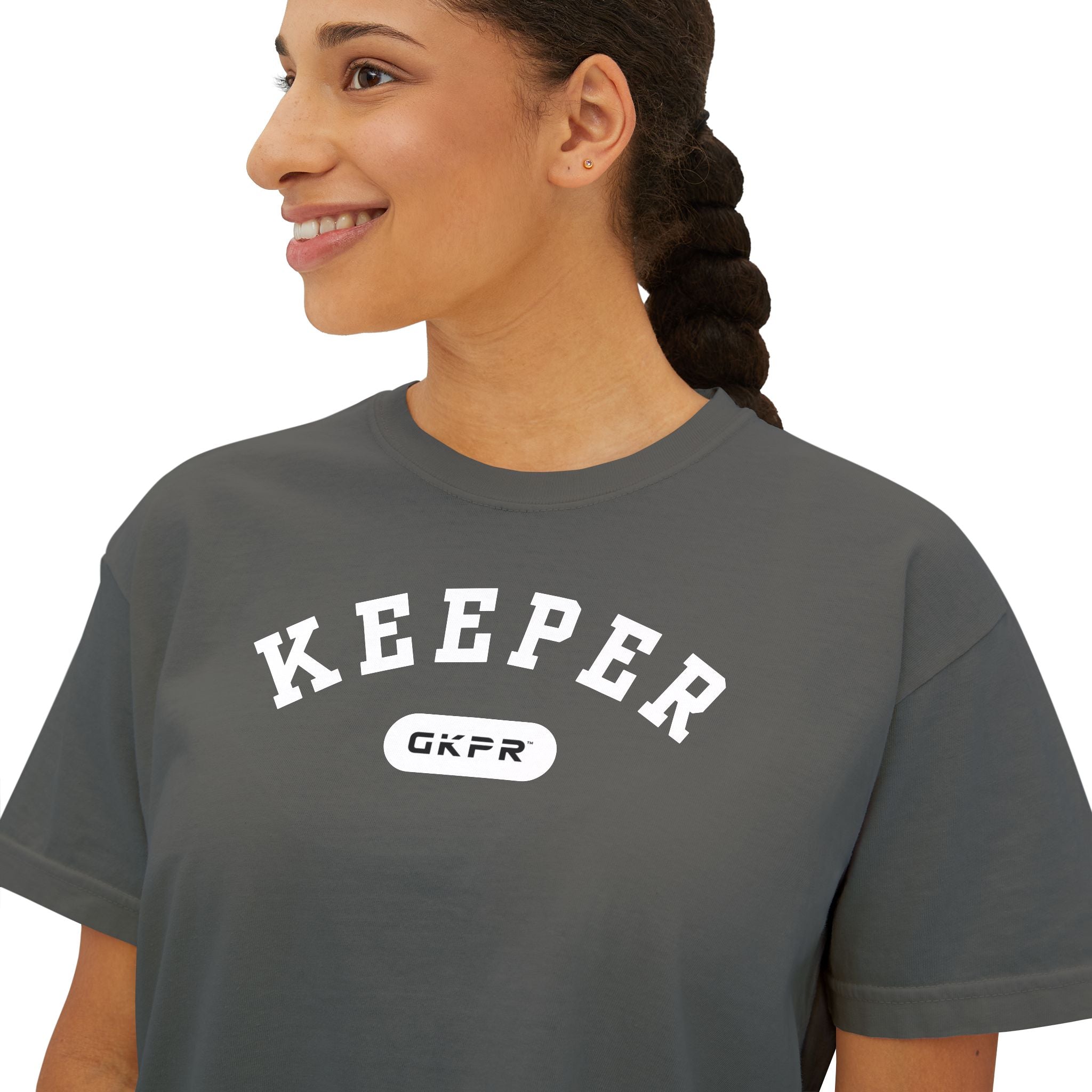 GKPR Keeper Varsity Boxy Cropped Tee, Pepper