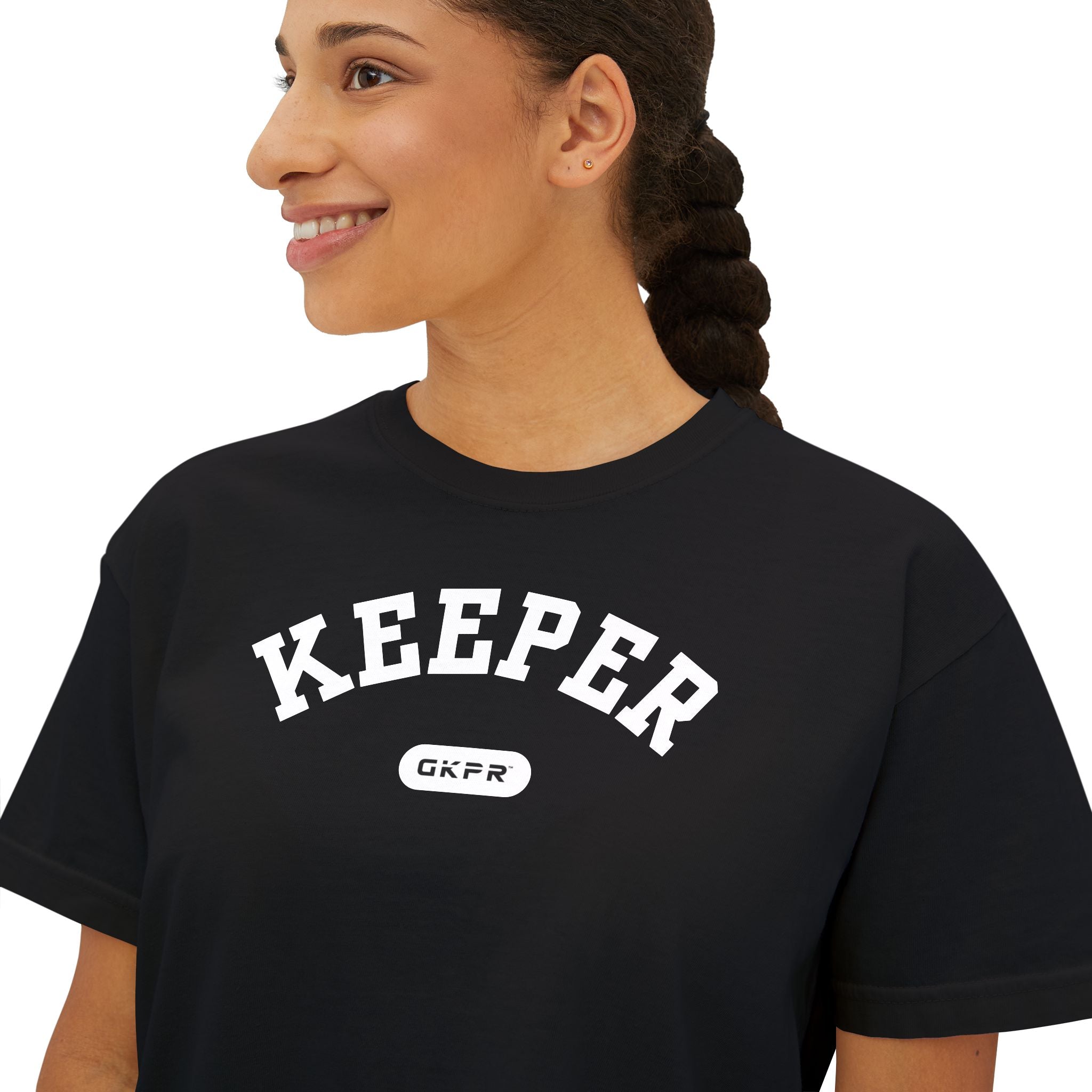 GKPR Keeper Varsity Boxy Cropped Tee, Black